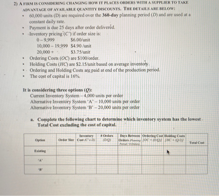 . 2) A FIRM IS CONSIDERING CHANGING HOW IT PLACES