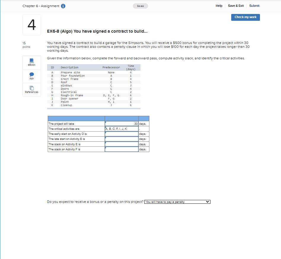 Chapter 6 - Assignment Saved Help Save & Exit