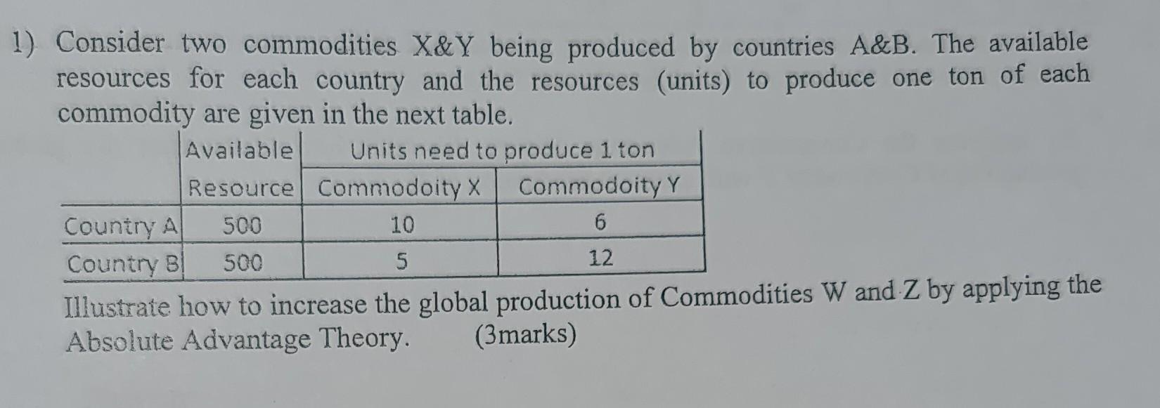 1) Consider two commodities X&Y being produced by