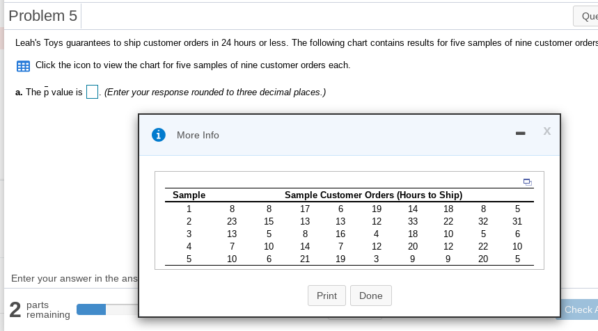 Problem 5 Que Leah's Toys guarantees to ship