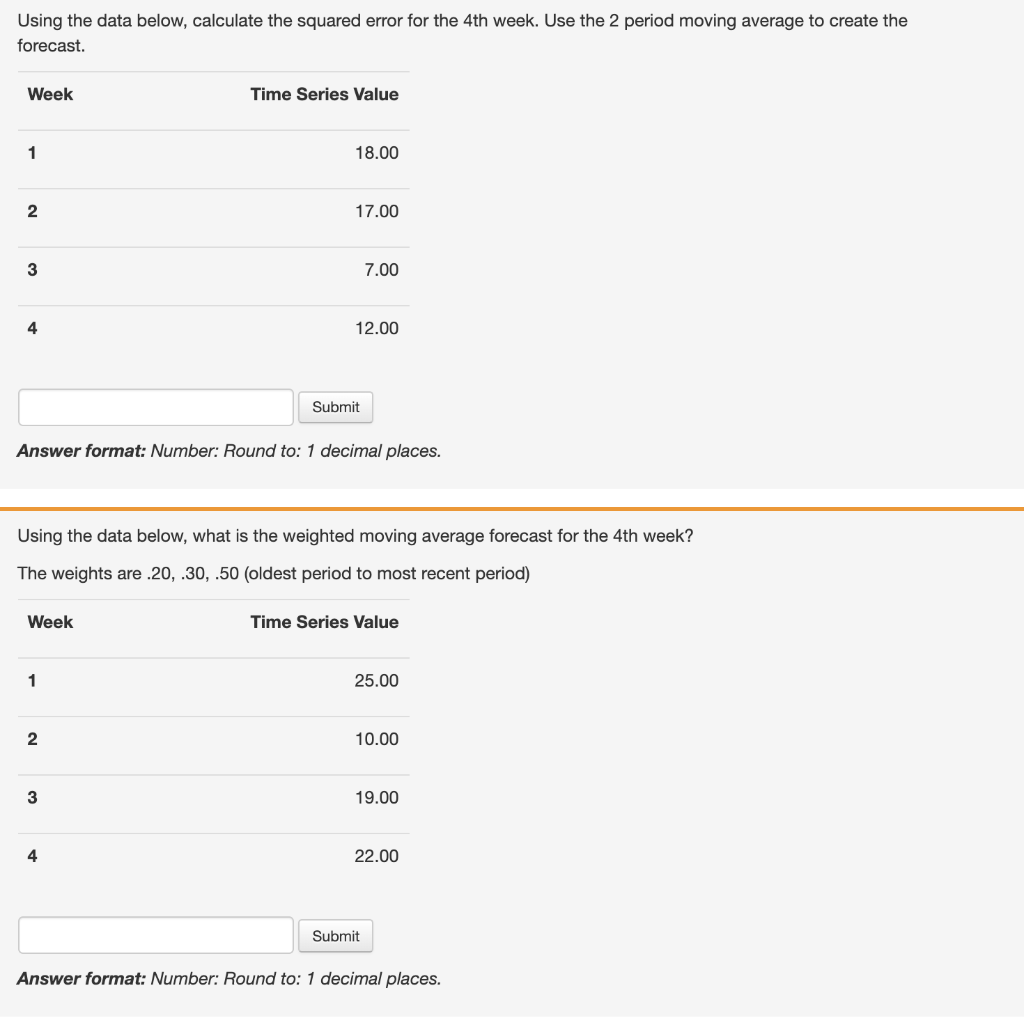 Using the data below, calculate the squared error