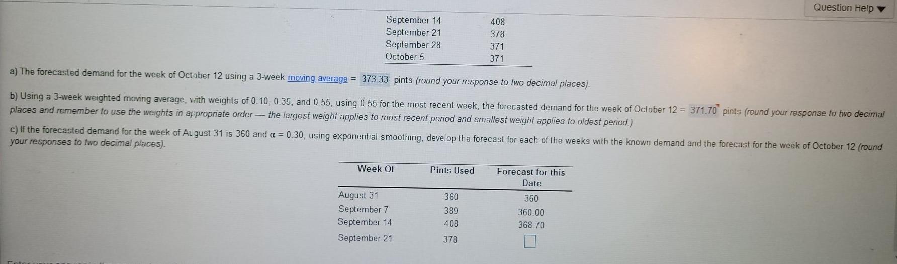 Question Help September 14 September 21 September