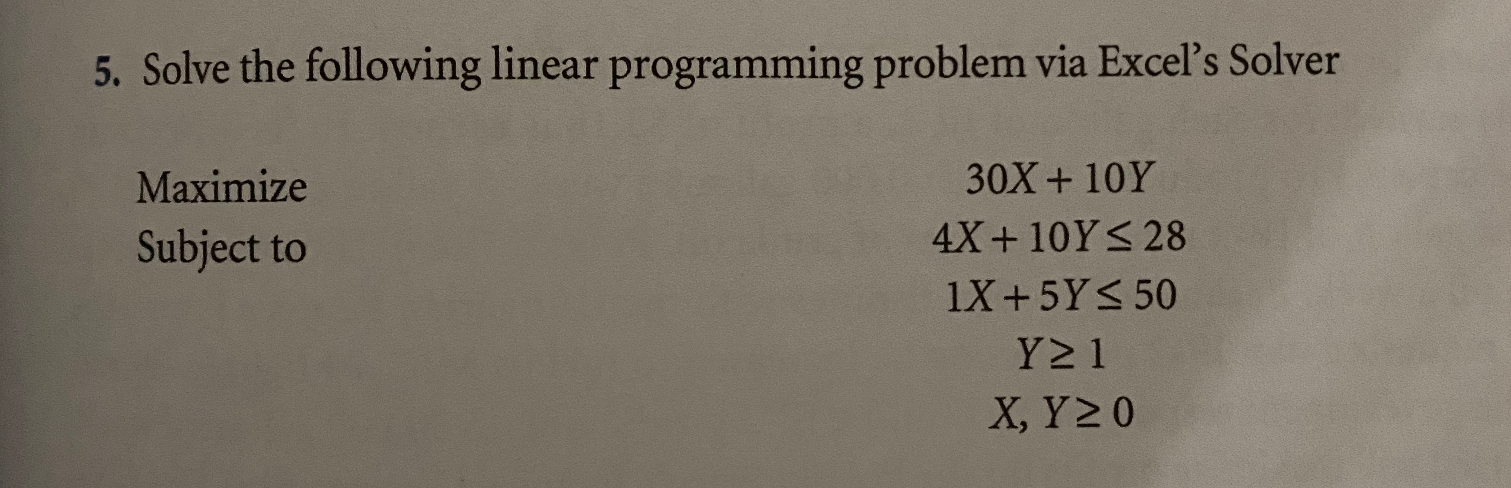 5. Solve the following linear programming problem