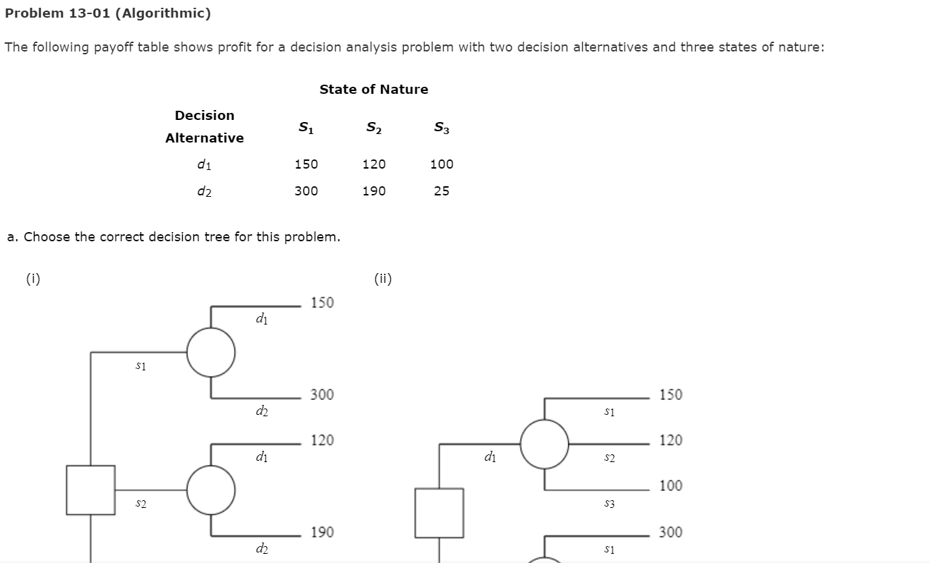 Problem 13-01 (Algorithmic) The following payoff