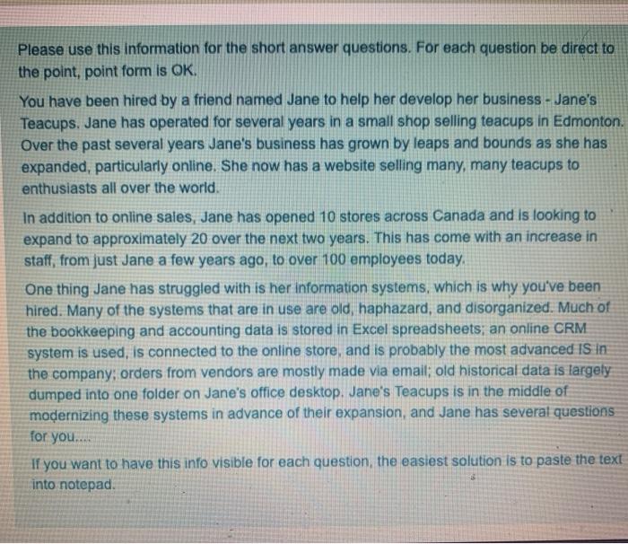 Please use this information for the short answer