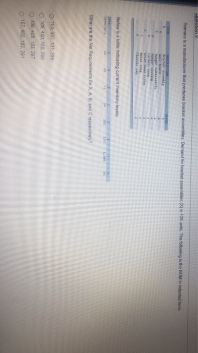 In the following MRP planning schedule for tem