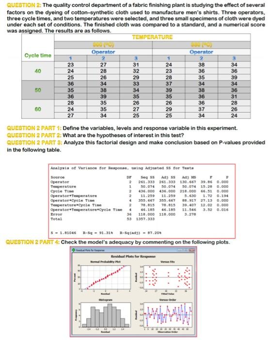 QUESTION 2: The quality control department of a