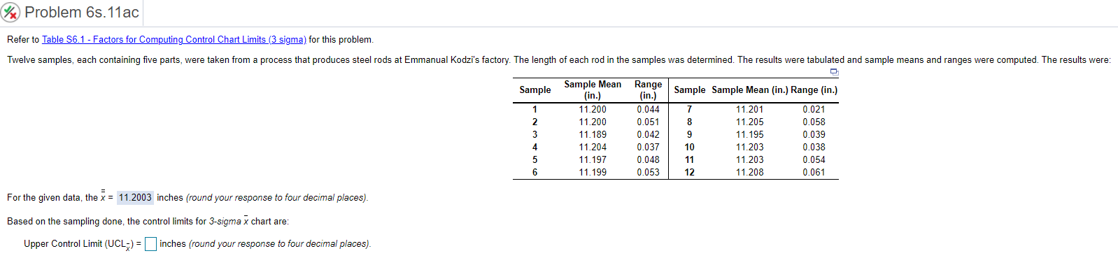 Problem 6s.11ac Refer to Table 56.1 - Factors for