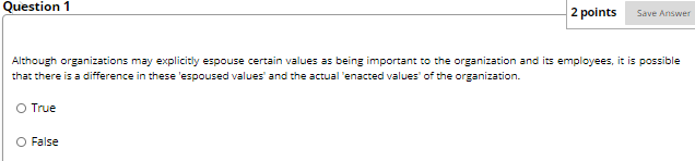Question 1 2 points Save Answer Although