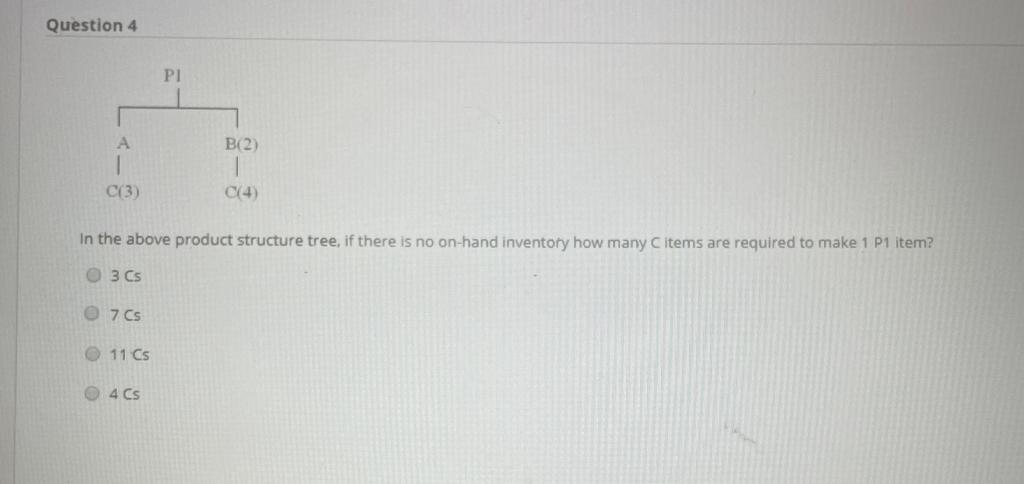 Question 4 PI 1 C(3) B2) 1 C(4) In the above