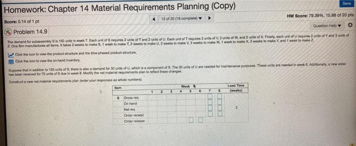 Save Homework: Chapter 14 Material Requirements