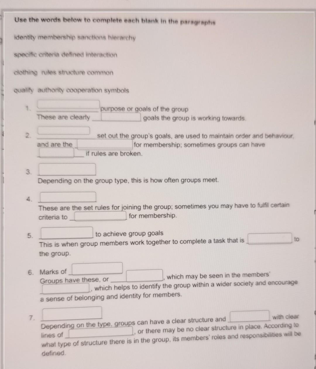 help please... Use the words below to complete