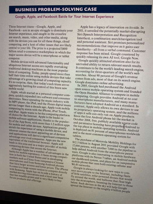 Read the case study "Google, Apple, and Facebook