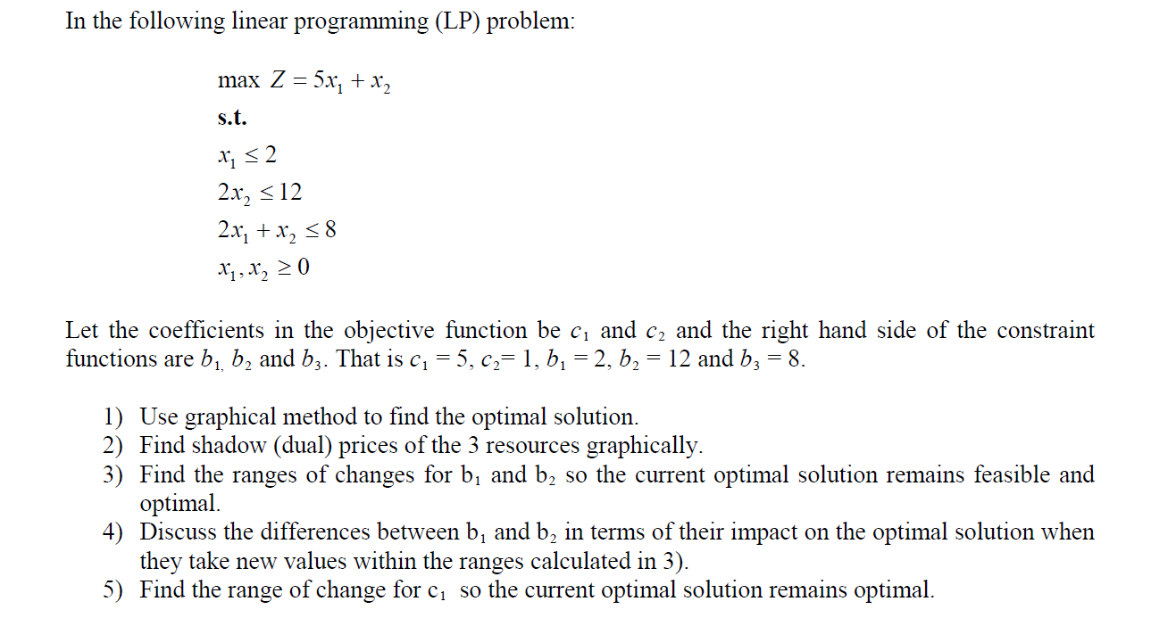 In the following linear programming (LP) problem: