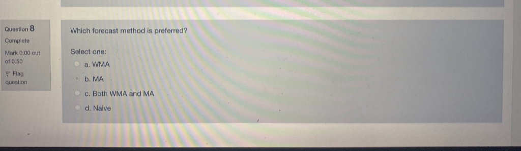 Question 8 Which forecast method is preferred?