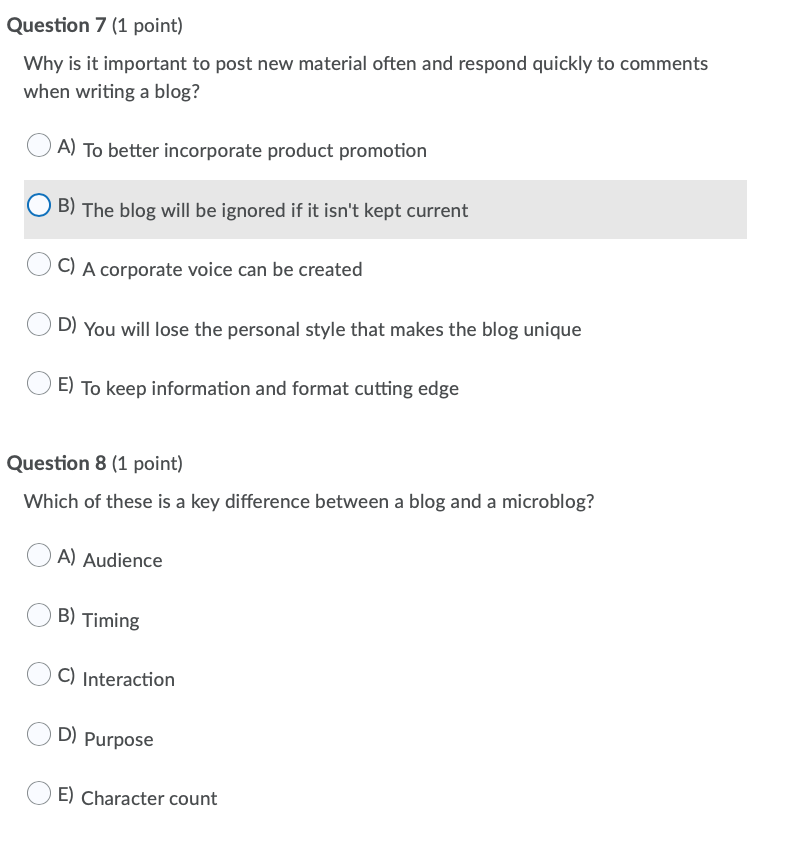 Question 7 (1 point) Why is it important to post