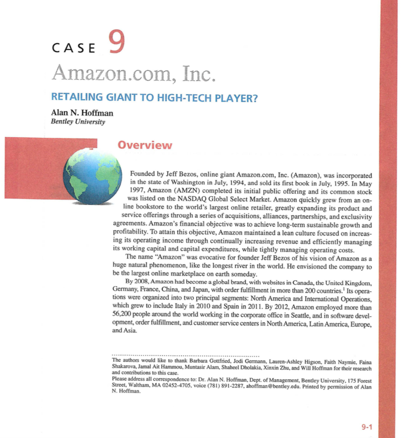 Read the attached case on Amazon.com, Inc., then