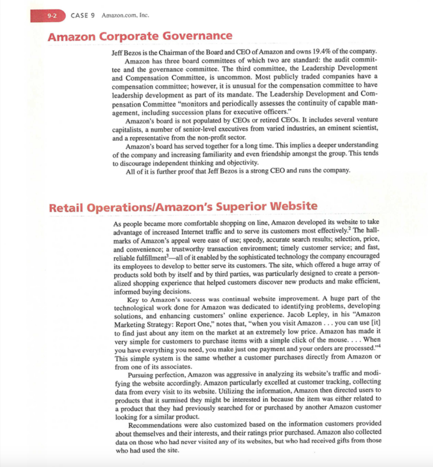 Read the attached case on Amazon.com, Inc., then