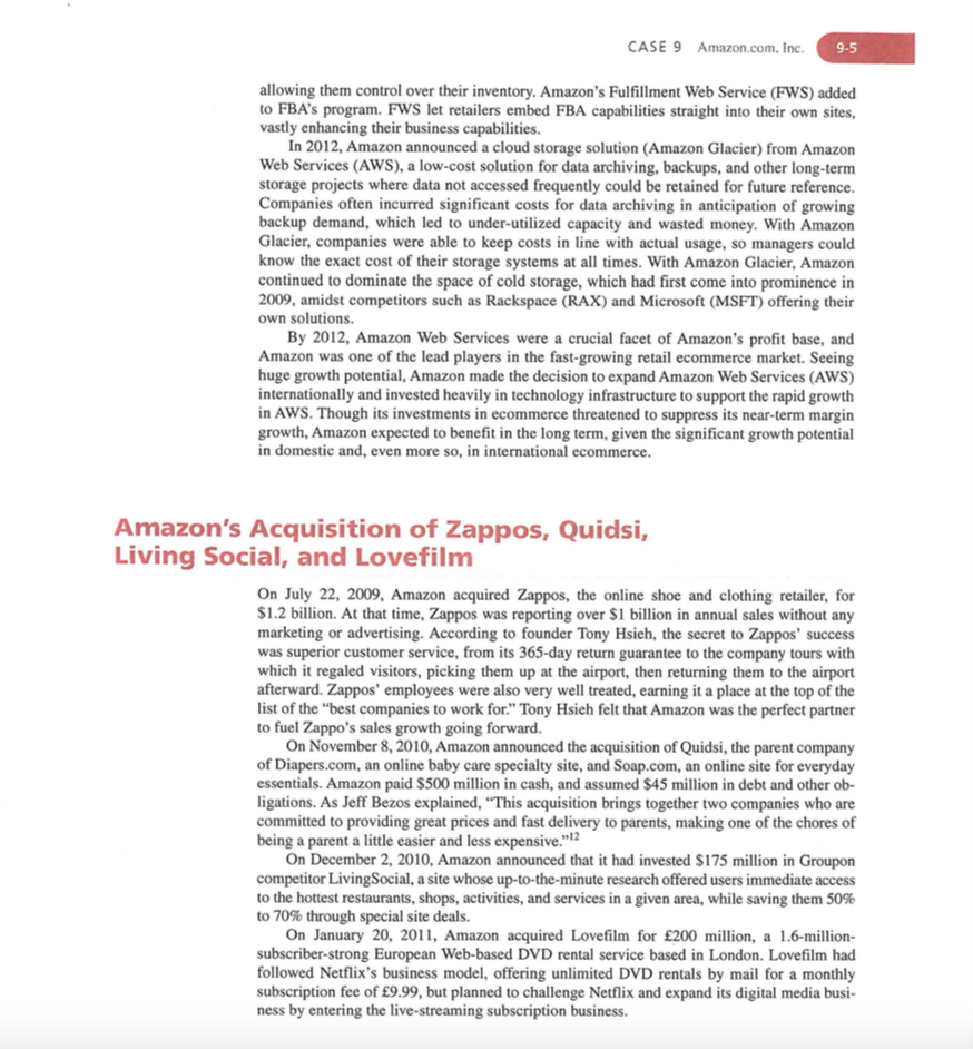 Read the attached case on Amazon.com, Inc., then