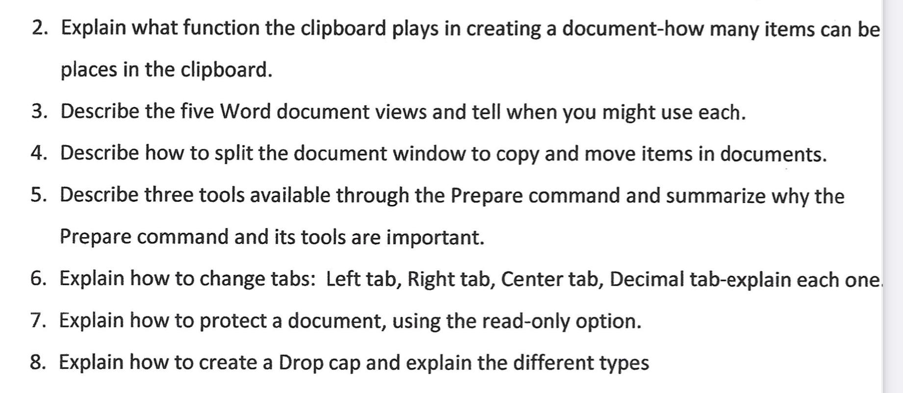 2. Explain what function the clipboard plays in