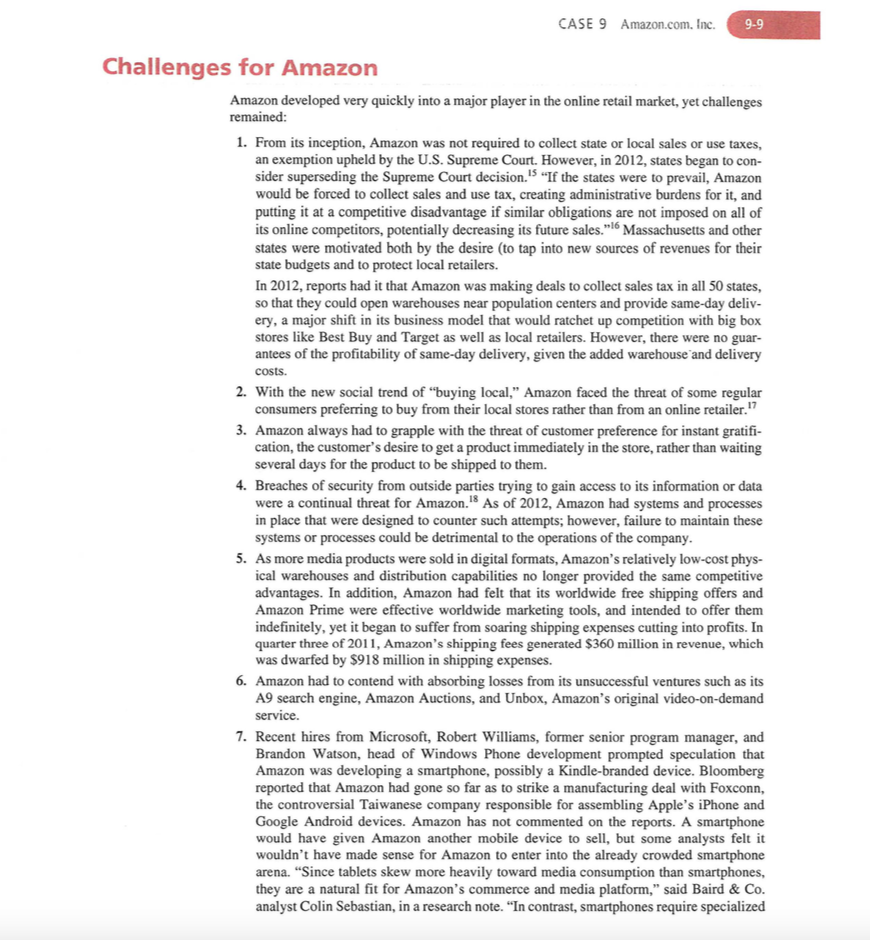 Read the attached case on Amazon.com, Inc., then