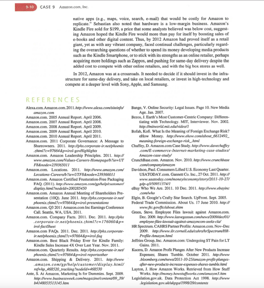 Read the attached case on Amazon.com, Inc., then