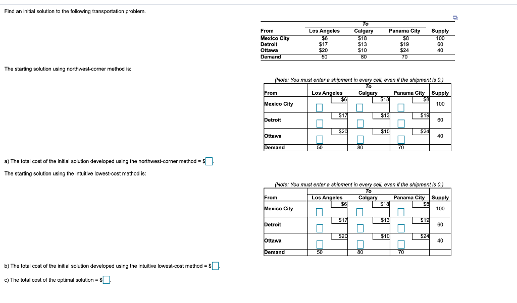 Find an initial solution to the following