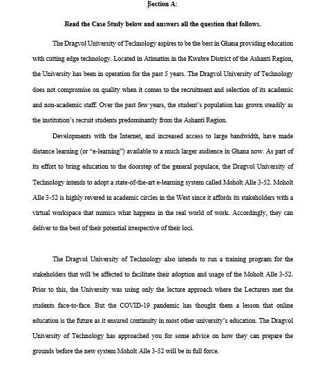 Section : Read the Case Study below and answers