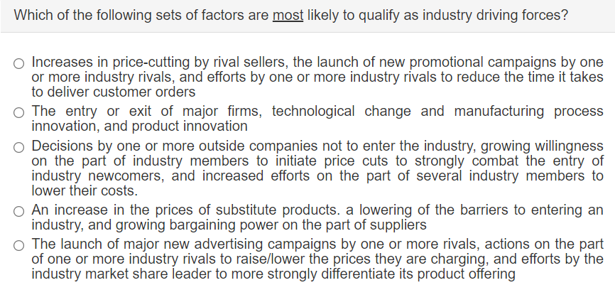 Which of the following sets of factors are most