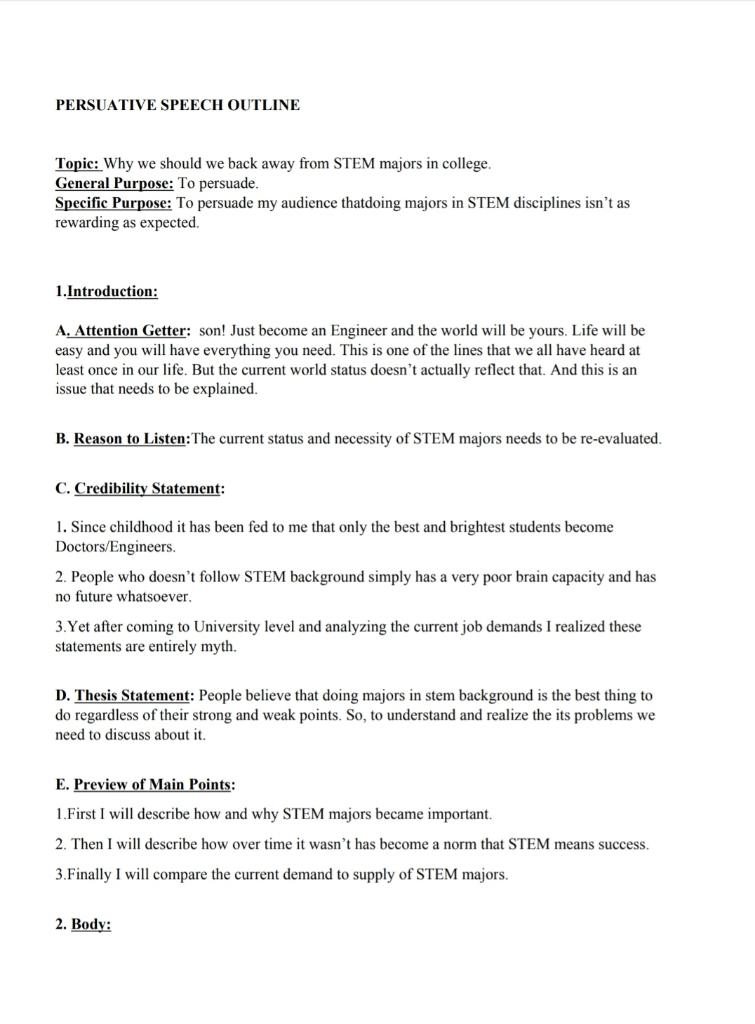 Write a Persuasive speech on "People should never