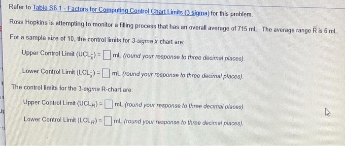 Refer to Table S6.1 - Factors for Computing