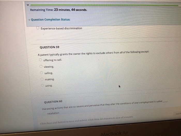 Remaining Time: 23 minutes, 44 seconds. Question