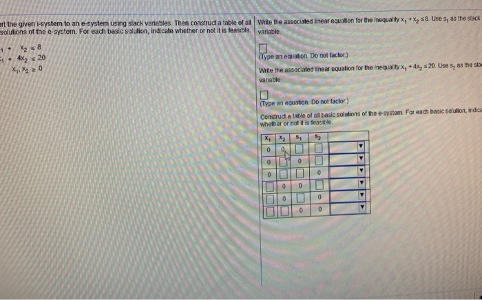 Write the e-system obtained via slack variables