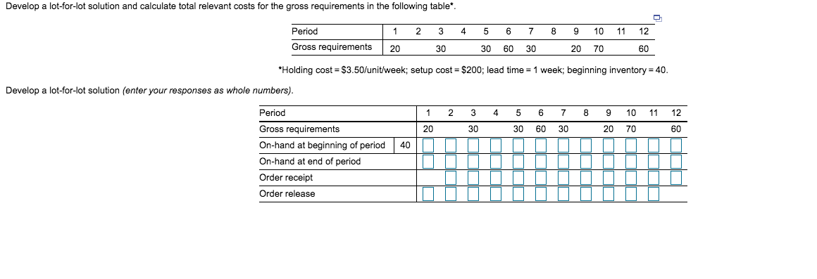 Develop a lot-for-lot solution and calculate