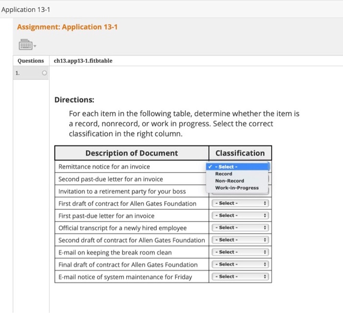 Application 13-1 Assignment: Application 13-1