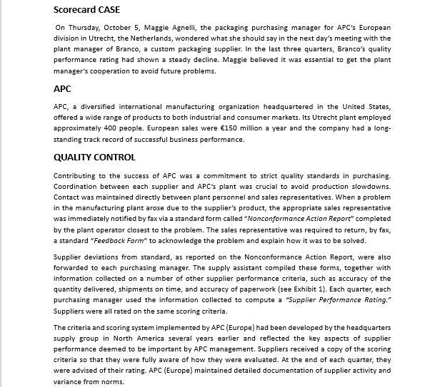 Scorecard CASE On Thursday, October 5, Maggie