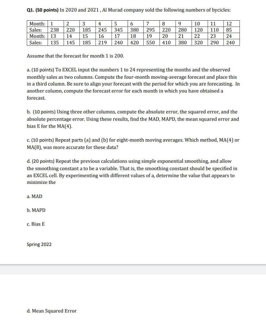 Q1. (50 points) In 2020 and 2021, Al Murad
