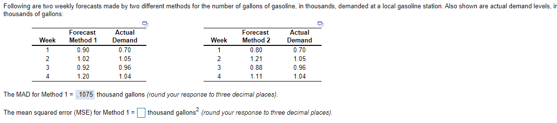 Following are two weekly forecasts made by two
