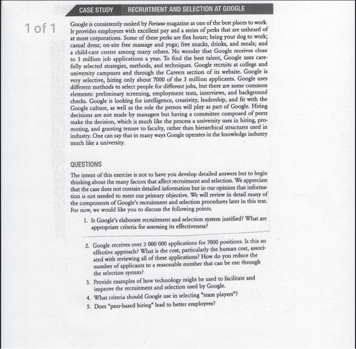 1 of 1 CASE STUDY RECRUITMENT AND SELECTION AT