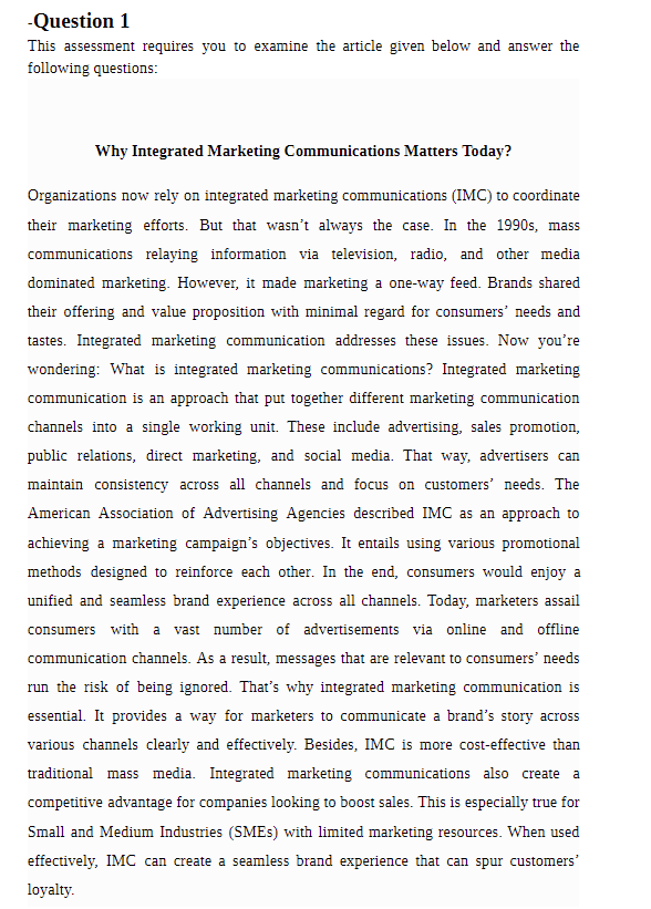 -Question 1 This assessment requires you to