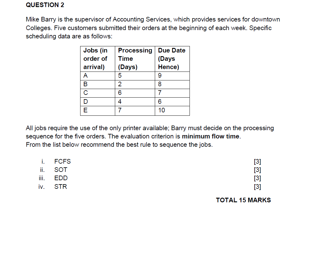 QUESTION 2 Mike Barry is the supervisor of