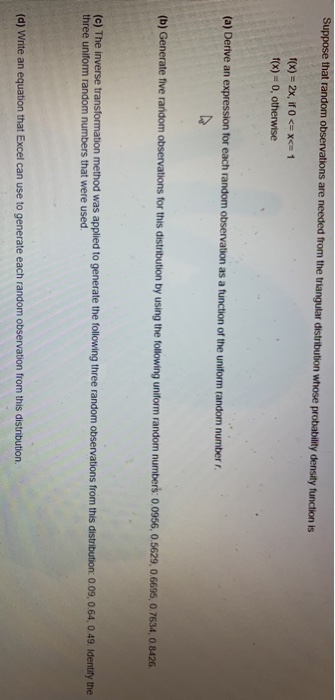 Suppose that random observations are needed from