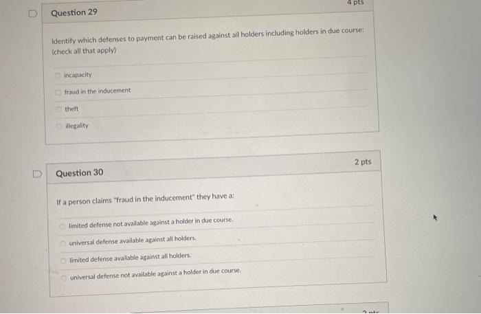 4 pts Question 29 Identify which defenses to