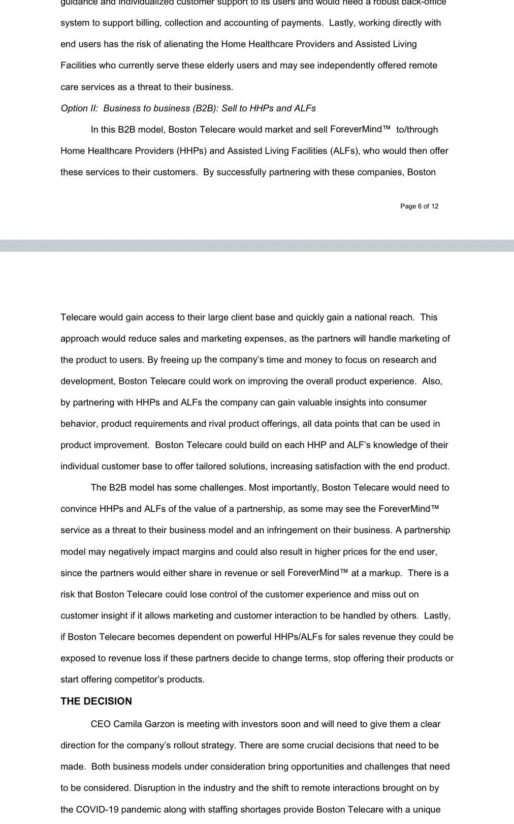 1. Thinking strategically about Boston Telecare's