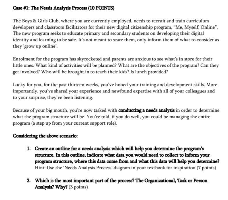 Case #1: The Needs Analysis Process (10 POINTS)