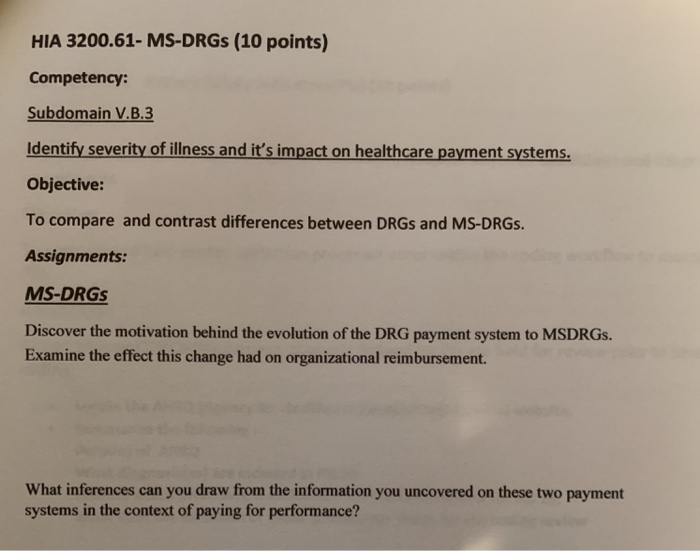 HIA 3200.61- MS-DRGS (10 points) Competency: