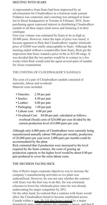 MEETING WITH SEARS A representative from Scars