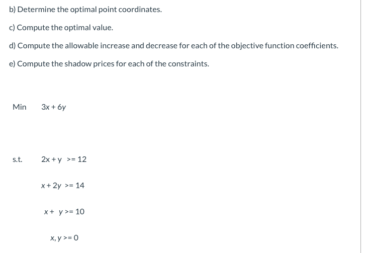 a) Solve the following linear program