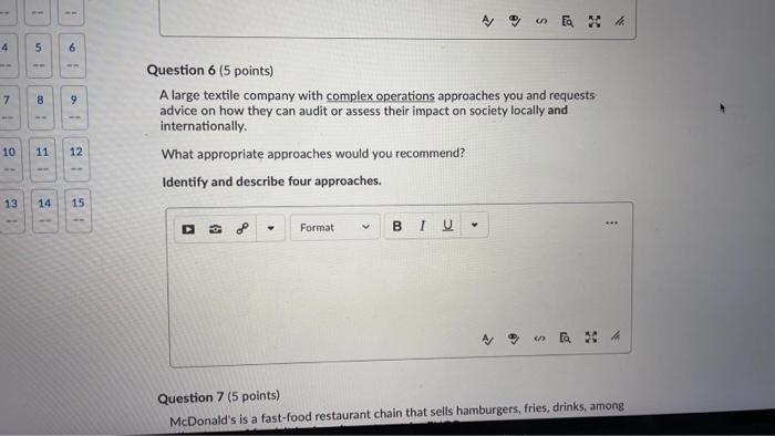 -- 4 5 6 7 8 9 - Question 6 (5 points) A large
