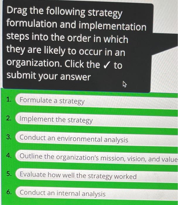 Drag the following strategy formulation and
